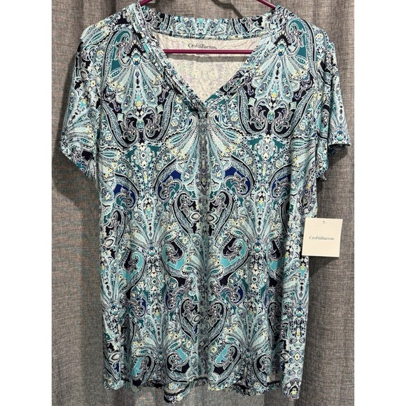 Croft & Barrow Blue Flutter Sleeve Blouse - Picture 1 of 9